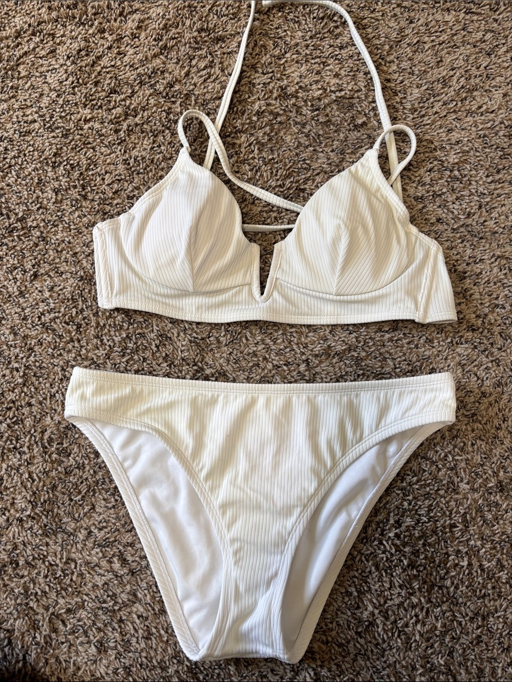 White two piece swim suit